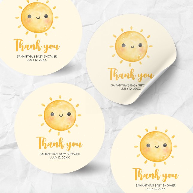 Pegatina Redonda Little Ray of Sunshine Baby Shower (Little Ray of Sunshine Boho Baby Shower Round Sticker)