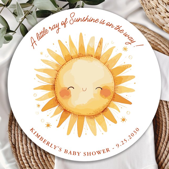Pegatina Redonda Little Ray of Sunshine Boho Sun Cute Baby Shower (Subido por el creador)