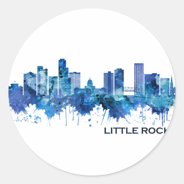 Pegatina Redonda Little Rock Arkansas Skyline Blue (Anverso)