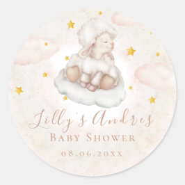 Pegatina Redonda Little Sheep Lamb Dreamy estrellas Baby Shower