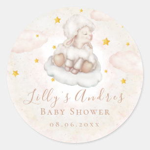 Pegatina Redonda Little Sheep Lamb Dreamy estrellas Baby Shower