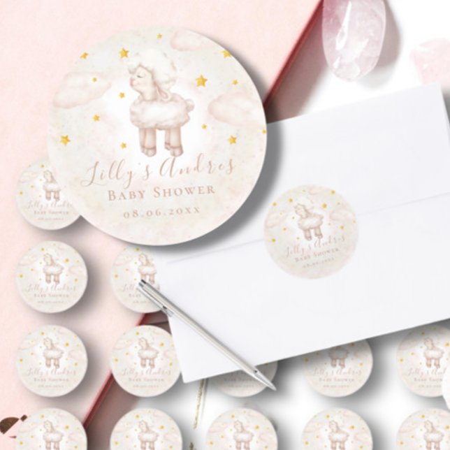 Pegatina Redonda Little Sheep Lamb Dreamy estrellas Baby Shower (Subido por el creador)