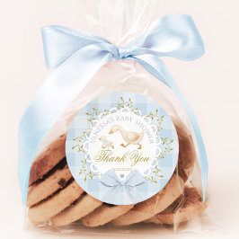 Pegatina Redonda Little Silly Goose Blue Baby Shower Thank you