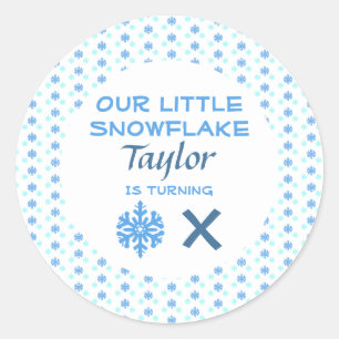 Pegatina Redonda Little Snowflake Any Age Birday