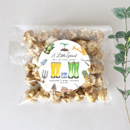 Pegatina Redonda Little Sprout Blue Rain Boots Garden Baby Shower