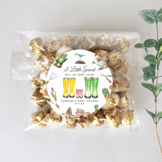 Pegatina Redonda Little Sprout Pink Rain Boots Garden Baby Shower (Subido por el creador)