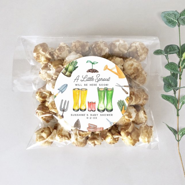 Pegatina Redonda Little Sprout Red Rain Boots Garden Baby Shower (Subido por el creador)