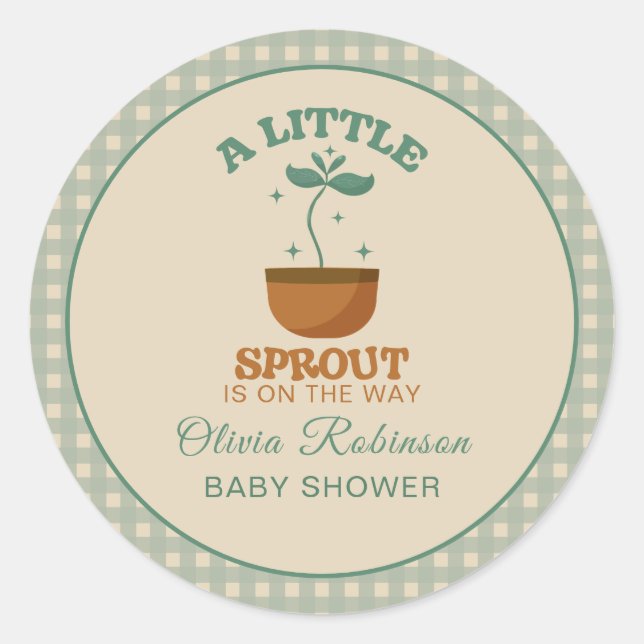 Pegatina Redonda Little Sprouts Garden Fiesta Baby Shower (Anverso)