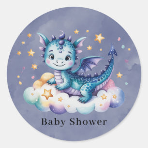 Pegatina Redonda Little Star Dragon Boy Baby Shower