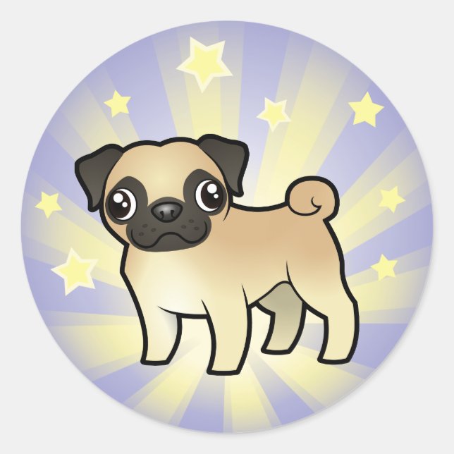 Pegatina Redonda Little Star Pug (Anverso)