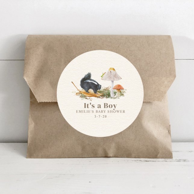 Pegatina Redonda Little Stinker Woodland Skunk Boy Baby Shower (Subido por el creador)