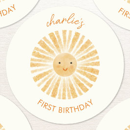 Pegatina Redonda Little Sunshine First Birday Personalizado