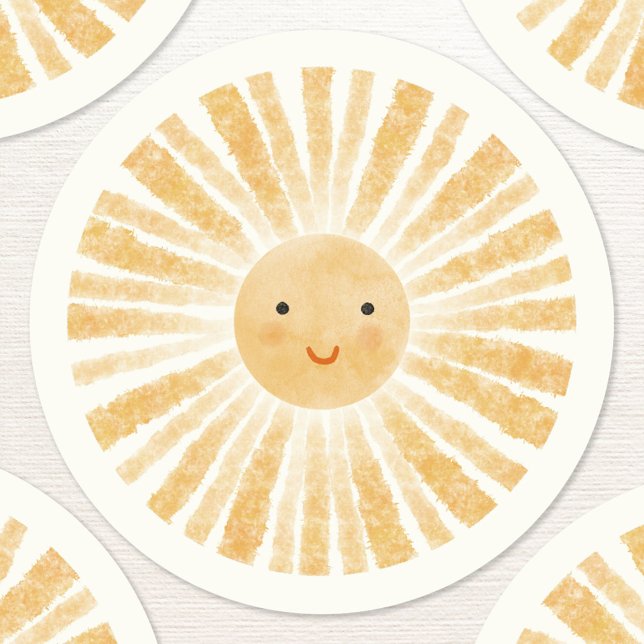 Pegatina Redonda Little Sunshine Happy Watercolor (Little sunshine happy watercolor stickers)