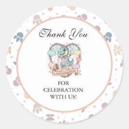 Pegatina Redonda Little Sweet Dino Birthday Party