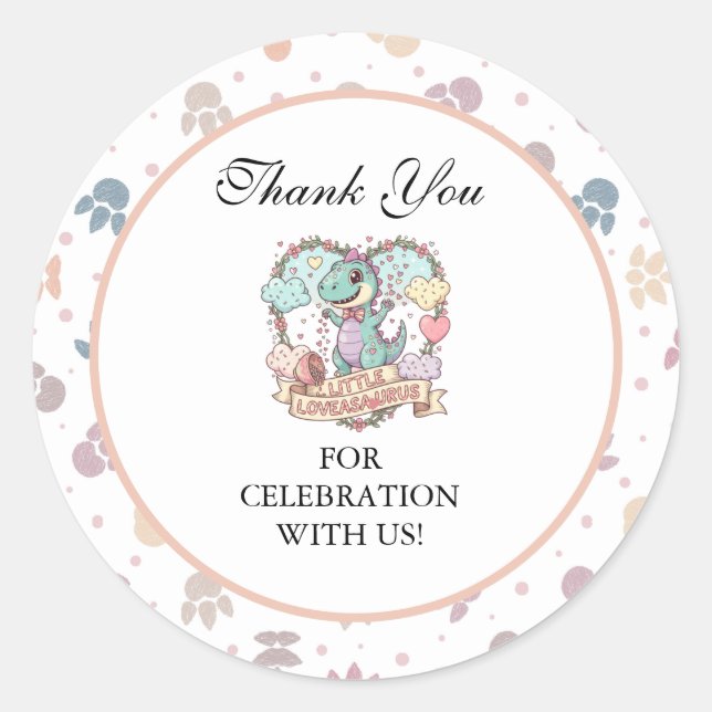 Pegatina Redonda Little Sweet Dino Birthday Party (Anverso)