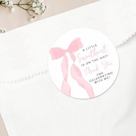 Pegatina Redonda Little Sweetheart Elegant Pink Bow Baby Shower