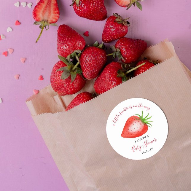 Pegatina Redonda Little Sweetie Strawberry Baby Shower (Subido por el creador)