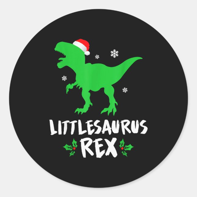 Pegatina Redonda Little T Rex Matching Family Christmas Dinosaur Sh (Anverso)