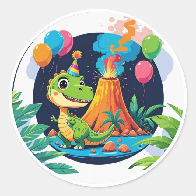 Pegatina Redonda Little T-Rex Sticker  (Anverso)