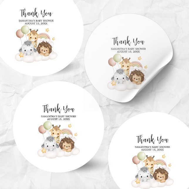 Pegatina Redonda Little Wild One Cute Baby Shower Round (ittle Wild One Safari Animals Cute Baby Shower Round Sticker)