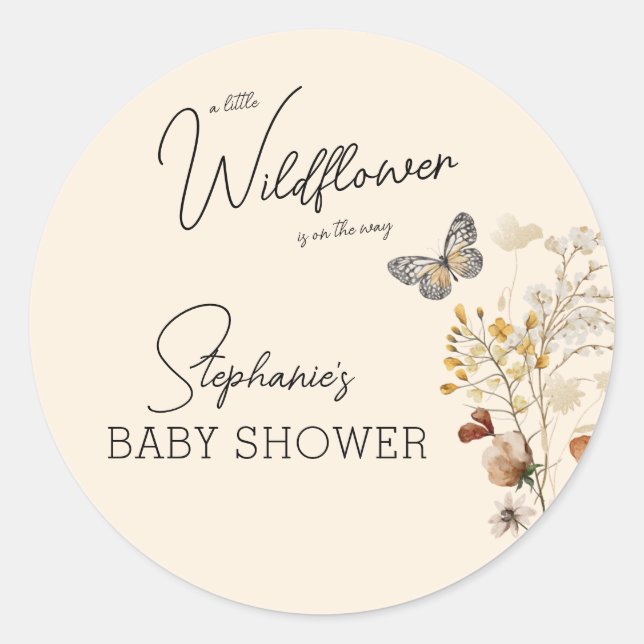 Pegatina Redonda Little Wildflower Baby Shower (Anverso)