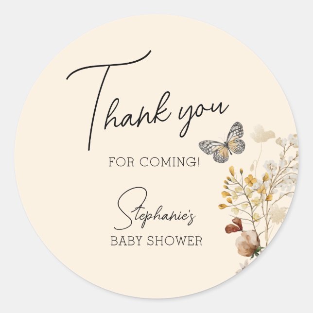 Pegatina Redonda Little Wildflower Baby Shower Gracias (Anverso)
