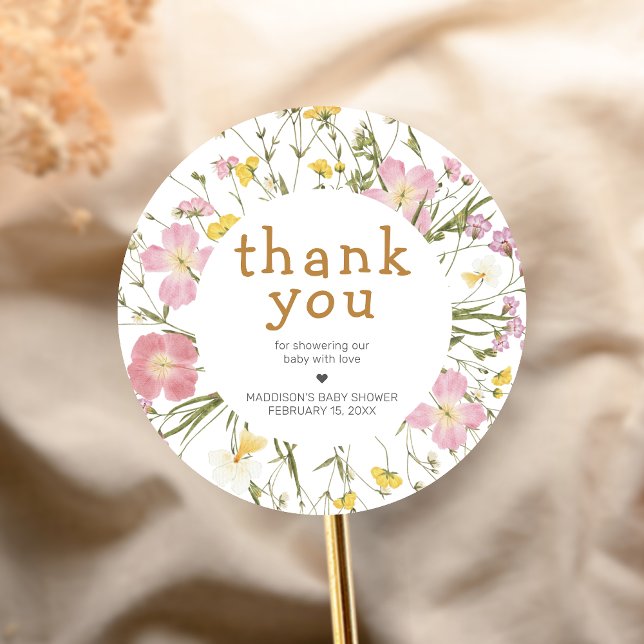 Pegatina Redonda Little Wildflower Boho Baby Shower (Little Wildflower Baby Shower Sticker)