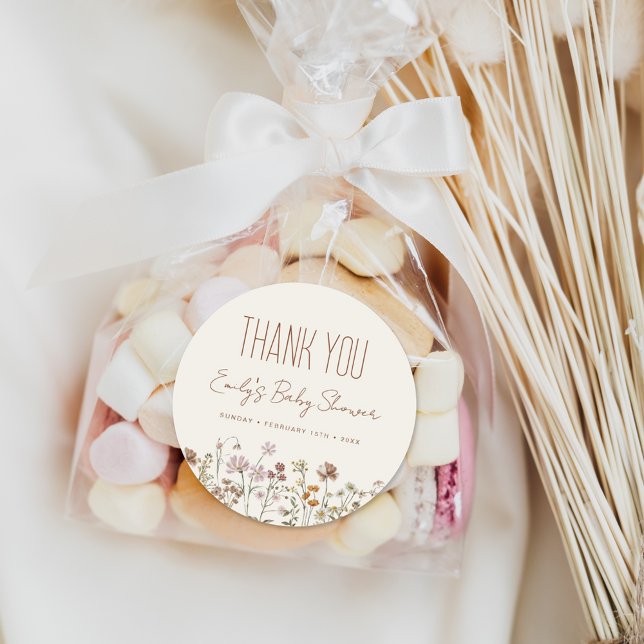 Pegatina Redonda Little Wildflower Boho Baby Shower Gracias (Subido por el creador)