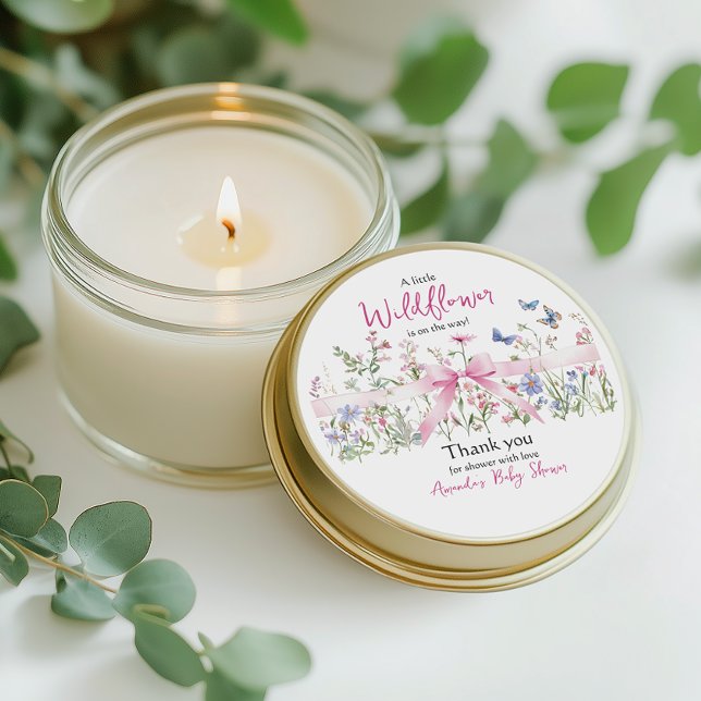 Pegatina Redonda Little Wildflower Floral Girl Pink Bow Baby Shower (Subido por el creador)