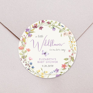 Pegatina Redonda Little Wilflower Watercolor Bebé Shower