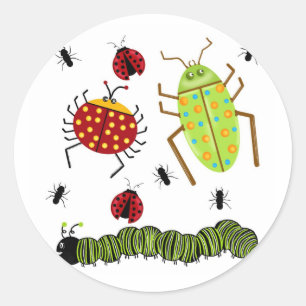 Pegatina Redonda Littlebeane Bugs Inspira Ladybug Ant Caterpillar