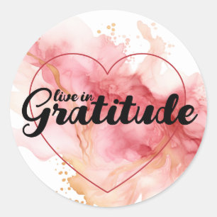 Pegatina Redonda Live In Gratitude Pink Ink