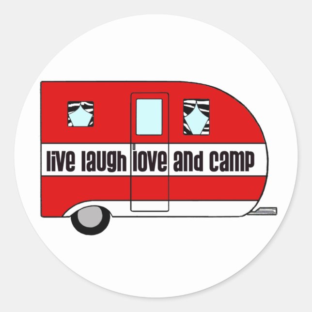 Pegatina Redonda Live, Laugh, Love and Camp (Anverso)