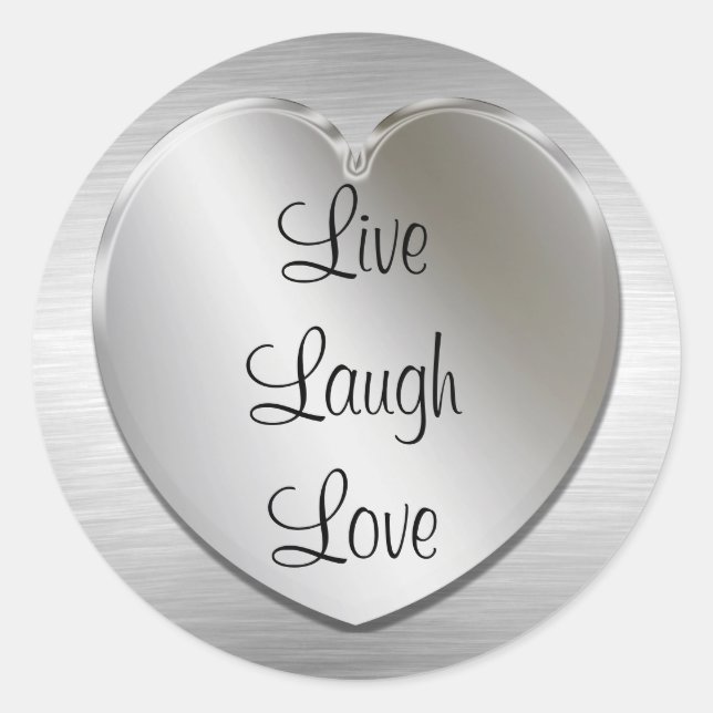 Pegatina Redonda Live Laugh Love On Silver Heart (Anverso)