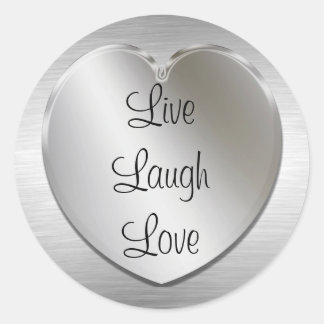 Pegatina Redonda Live Laugh Love On Silver Heart