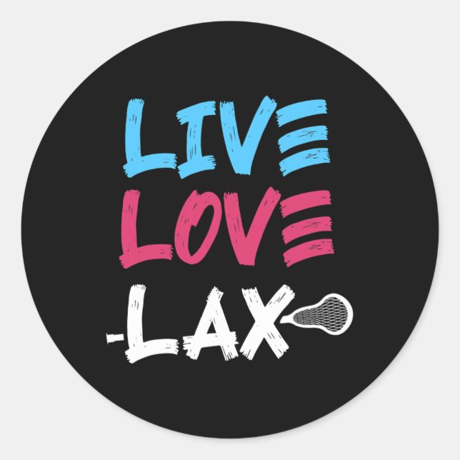 Pegatina Redonda Live Lax Love Lacrosse Player Coach Goalie Stick H (Anverso)