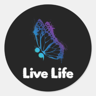 Pegatina Redonda Live Life Semicolon Aware And Support Suicidio Awa