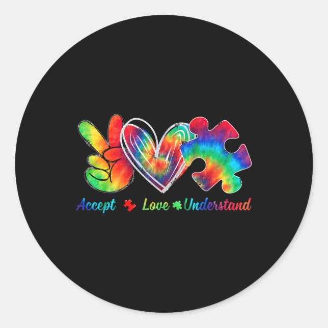Pegatina Redonda Live Love Accept Autism Awareness Support Aceptabl (Anverso)
