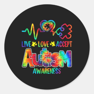 Pegatina Redonda Live Love Accept Autism Awareness Support Aceptabl