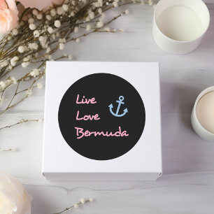 Pegatina Redonda Live Love Bermuda Script Text con Anchor Dark