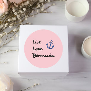 Pegatina Redonda Live Love Bermuda Script Text with Anchor