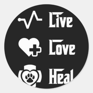 Pegatina Redonda Live Love Heal Vet Tech For Veterinary Technicians