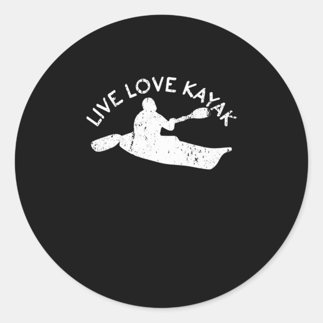 Pegatina Redonda Live Love Kayak Rowing Paddle Kayak Canoe Love (Anverso)
