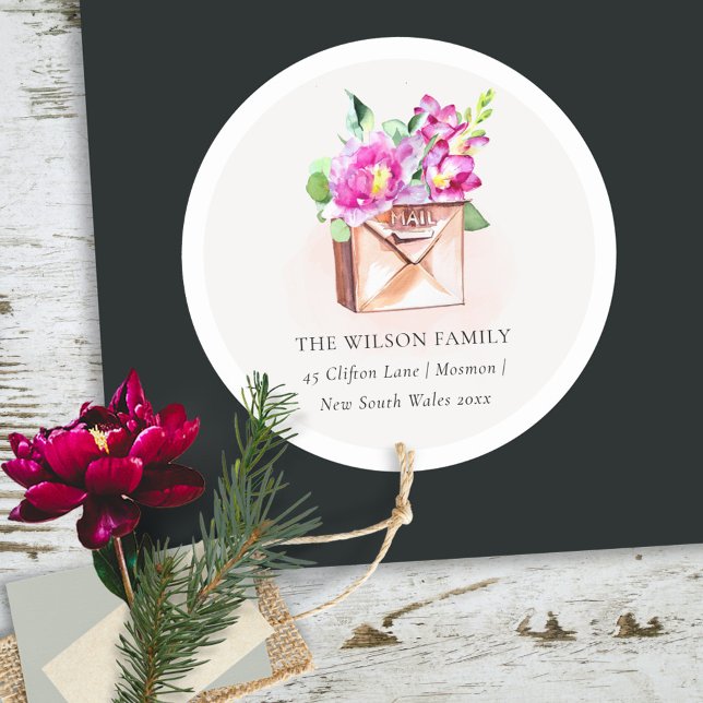 Pegatina Redonda Lively Pink Floral Buzón de correo electrónico que (Subido por el creador)