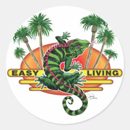 Pegatina Redonda Lizard fácil de vivir en la playa