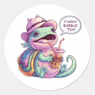 Pegatina Redonda Lizard, Personalizado Adorable: Acogedor, Kawaii V