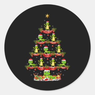 Pegatina Redonda Lizard Xmas Iluminando el árbol navideño de Santa
