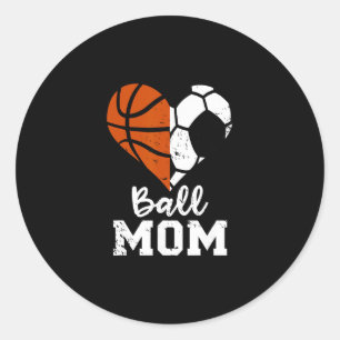 Pegatina Redonda Ll Mom Corazón Divertido Fútbol Sketll Mom