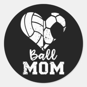 Pegatina Redonda Ll Mom Corazón Divertido Fútbol Voleibol Ll Mom 
