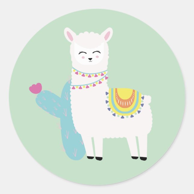 Pegatina Redonda Llama (Anverso)